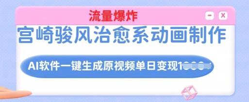 宫崎骏风治愈系动画制作，AI软件一键生成原创视频流量爆炸，单日变现多张，详细实操流程-皓收集 | 网创宝典