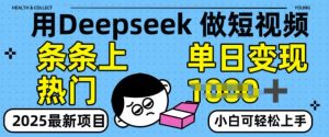 用deepseek+剪咉生成爆款视频，条条上热门，单日变现多张!--皓收集 | 网创宝典