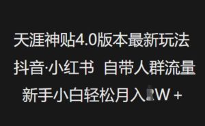 天涯神贴4.0版本最新玩法，抖音·小红书自带人群流量，新手小白轻松月入过W--皓收集 | 网创宝典