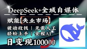 降维打击，Deepseek+全域自媒体，赋能失业市场，被动收钱，无需人工全程AI，日变现1k--皓收集 | 网创宝典