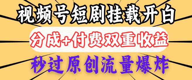 2025视频号短剧内测挂载开白权限，分成+付费双重收益，秒过原创流量爆炸，小白有手就会-皓收集 | 网创宝典