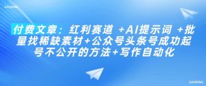 付费文章：红利赛道 +AI提示词 +批量找稀缺素材+公众号头条号成功起号不公开的方法+写作自动化--皓收集 | 网创宝典