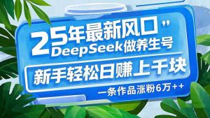 25年最新风口，用DeepSeek做养生号，新手轻松日赚上千块，一条作品涨粉…--皓收集 | 网创宝典