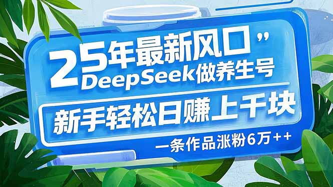 25年最新风口，用DeepSeek做养生号，新手轻松日赚上千块，一条作品涨粉…-皓收集 | 网创宝典