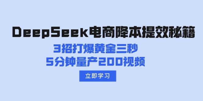DeepSeek电商降本提效秘籍：3招打爆黄金三秒，5分钟量产200视频--皓收集 | 网创宝典
