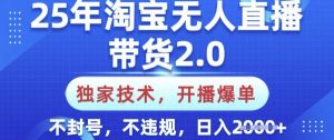 25年淘宝无人直播带货2.0.独家技术，开播爆单，纯小白易上手，不封号，不违规，日入多张【揭秘】--皓收集 | 网创宝典