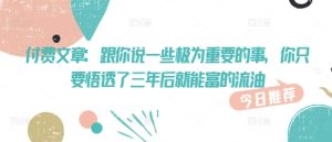 付费文章：跟你说一些极为重要的事，你只要悟透了 三年后 就能富的流油--皓收集 | 网创宝典