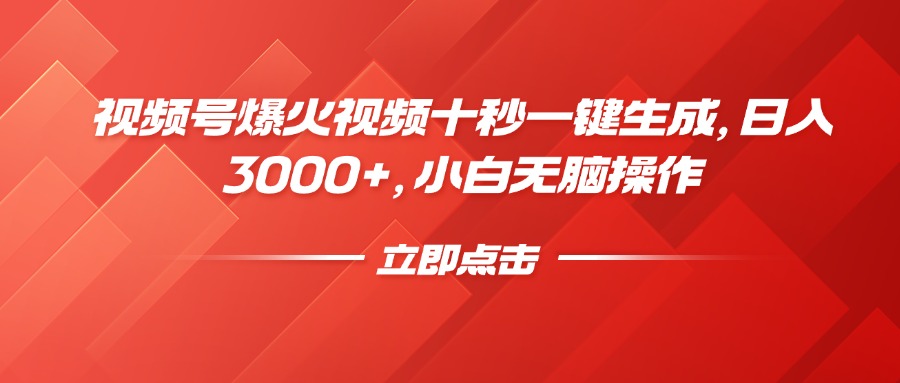 视频号爆火视频十秒一键生成，日入3000+，小白无脑操作 -皓收集 | 网创宝典