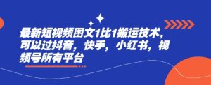最新短视频图文1比1搬运技术，可以过抖音，快手，小红书，视频号所有平台--皓收集 | 网创宝典