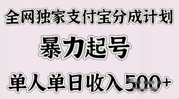 全网独家支付宝分成计划，暴力起号，单人单日收入多张-皓收集 | 网创宝典