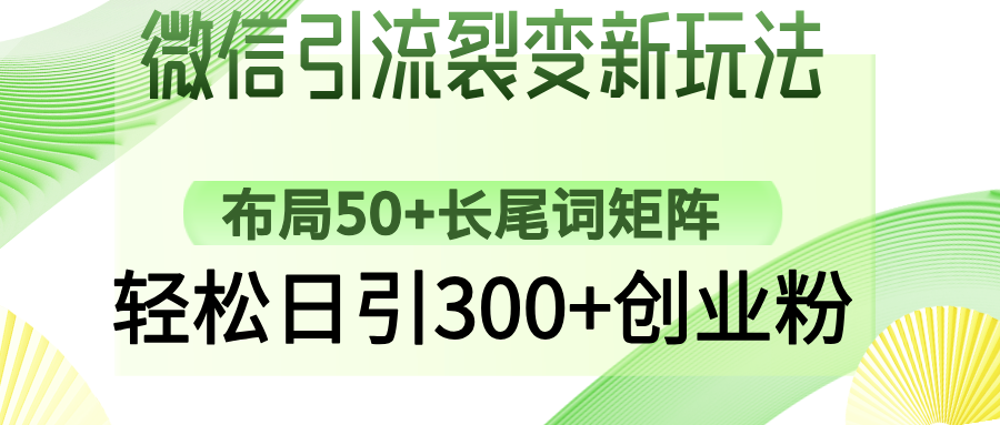 微信引流裂变新玩法：布局50+长尾词矩阵，轻松日引300+创业粉-皓收集 | 网创宝典