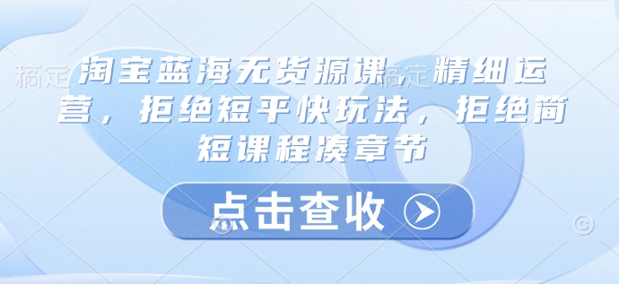 淘宝蓝海无货源课，精细运营，拒绝短平快玩法，拒绝简短课程凑章节-皓收集 | 网创宝典