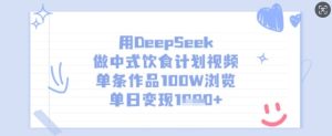 用DeepSeek做中式饮食计划视频，单条作品100W浏览，单日变现多张--皓收集 | 网创宝典