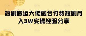 短剧搬运大佬融合付费短剧月入3W实操经验分享--皓收集 | 网创宝典