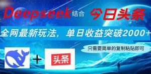 Deepseek结合今日头条，全网最新玩法，单日收益突破2000+，小白轻松上手--皓收集 | 网创宝典