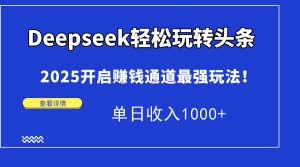 Deepseek轻松玩转头条，2025开启赚钱通道最强玩法！单日收入1000+--皓收集 | 网创宝典