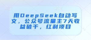 用DeepSeek自动写文，公众号流量主7天收益破千，红利项目--皓收集 | 网创宝典