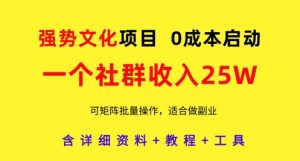 强势文化项目，一个社群收入25个W，0成本启动，可矩阵批量操作，原创详细实操教程--皓收集 | 网创宝典