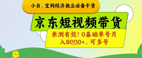 小白宝妈经济独立必备干货，京东短视频带货，亲测有效!0基础单号月入8k+，可多号【揭秘】--皓收集 | 网创宝典