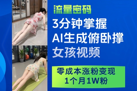 3分钟掌握AI生成俯卧撑女孩视频，零成本涨粉变现，1个月1W粉--皓收集 | 网创宝典