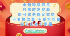 全新种草项目只需转发视频，即可收获稳定收益，不看播放量不看粉丝量，全天任务不限量，每天稳定3张【揭秘】--皓收集 | 网创宝典