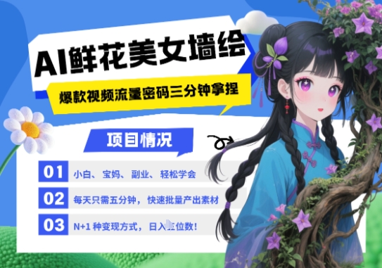 AI+墙绘+美女+鲜花，2025最火流量密码，小白三分钟学会，N种变现渠道，月入五位数--皓收集 | 网创宝典