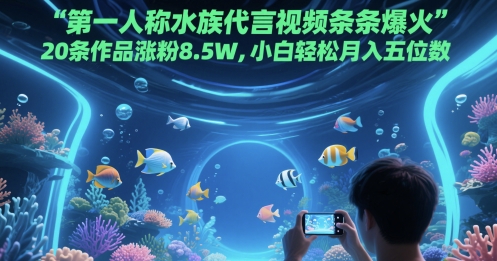 第一人称水族代言视频条条爆火，20条作品涨粉8.5W，小白轻松月入五位数--皓收集 | 网创宝典