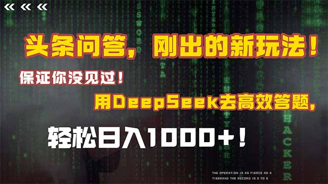 头条问答，刚出的新玩法！保证你没见过！结合Deepseek高效答题，轻松日…--皓收集 | 网创宝典