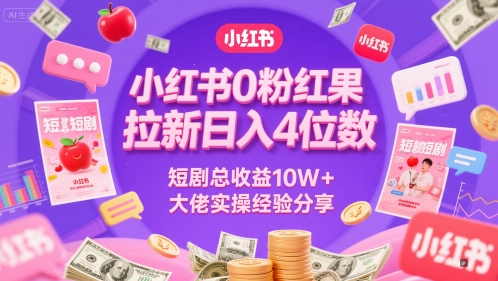 小红书0粉红果短剧拉新日入4位，数短剧总收益10W+大佬实操经验分享--皓收集 | 网创宝典