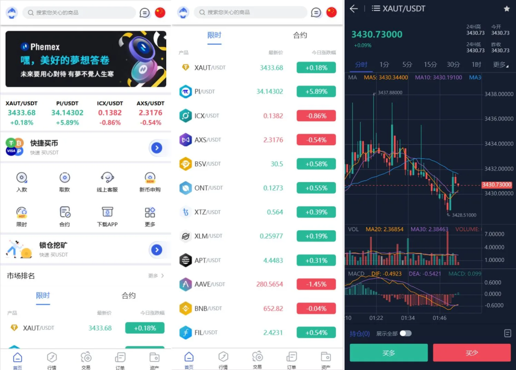 图片[1]--Phemex多语言交易所源码/期权交易+合约交易+新币申购+锁仓挖矿+平台币发行+K线行情控制/前端uniapp编译后+后端PHP--皓收集 | 网创宝典
