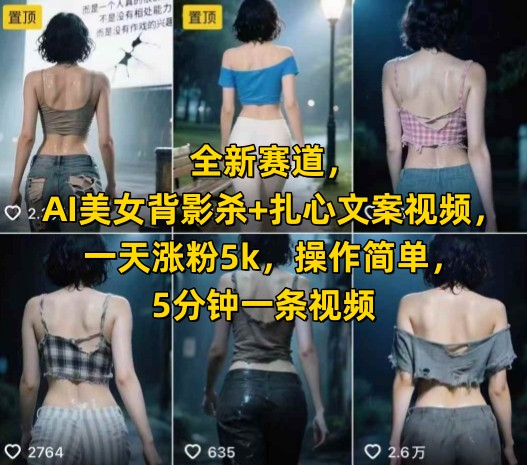 全新赛道，AI美女背影杀+扎心文案视频，一天涨粉5k，操作简单，5分钟一条视频--皓收集 | 网创宝典