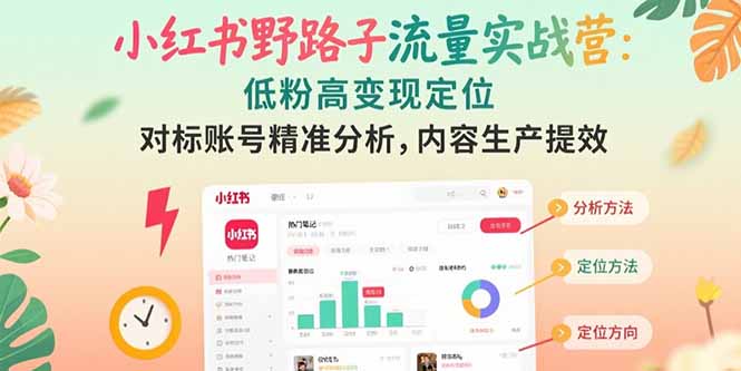 小红书野路子流量实战营：低粉高变现定位 对标账号精准分析 内容生产提效--皓收集 | 网创宝典