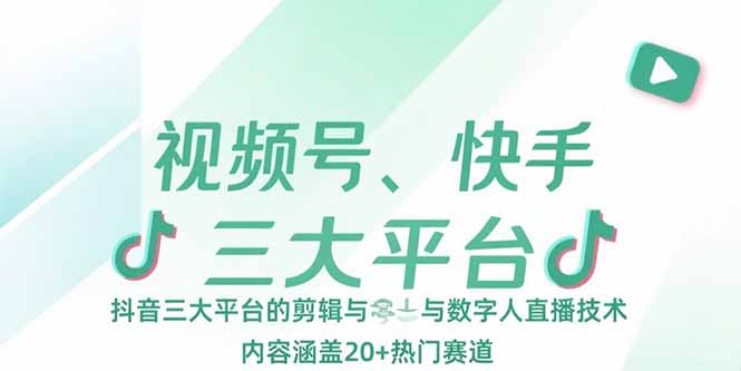 视频号、快手、抖音三大平台的剪辑与数字人直播技术，内容涵盖20+热门赛道--皓收集 | 网创宝典