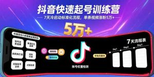 抖音快速起号训练营，7天冷启动标准化流程，单条视频涨粉5万+--皓收集 | 网创宝典