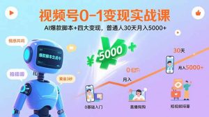 视频号0-1变现实战课：AI爆款脚本+四大变现，普通人30天月入5000+--皓收集 | 网创宝典