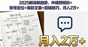 2025解说新趋势，中视频规则+账号定位+爆款文案+剪辑技巧，月入2万+--皓收集 | 网创宝典